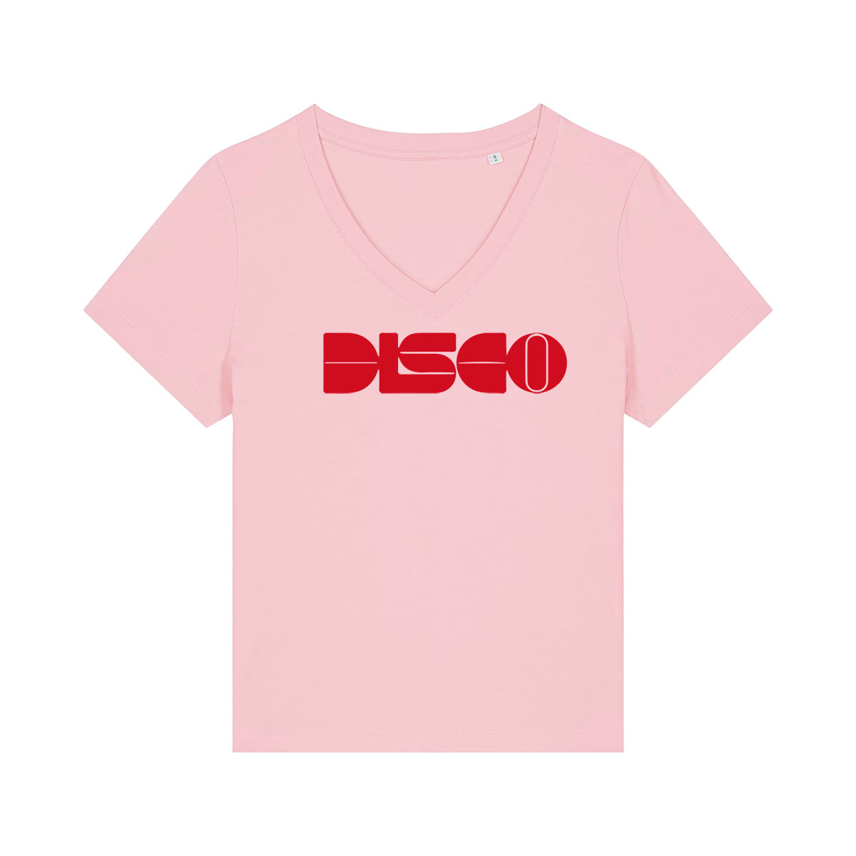 Pink  Vneck t-shirt with 'DISCO' printed in red Disko Kids 