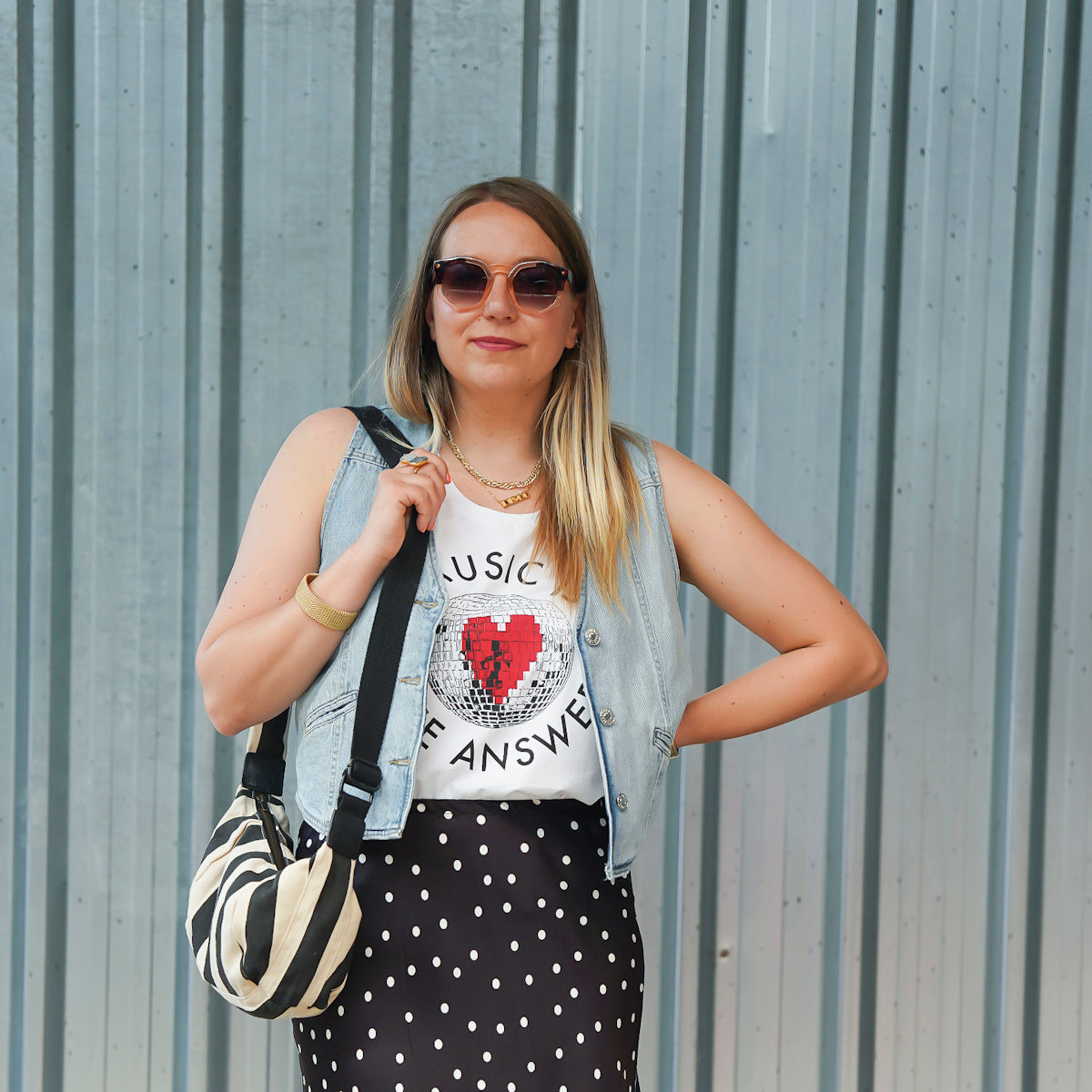 Music Is The Answer Disco Ball Patti Vest White