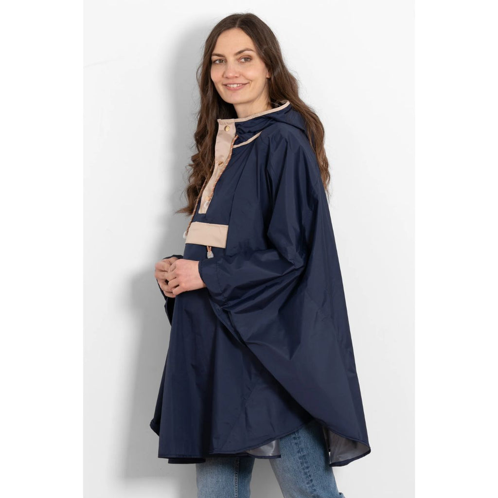 Navy & Stone Poncho - One Size