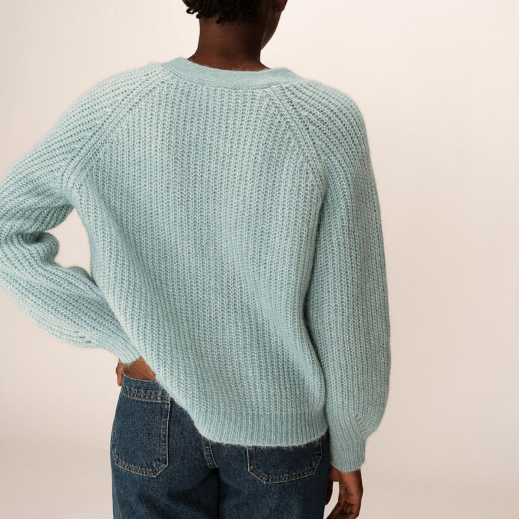 Pale Blue Knitted V Neck Cardigan