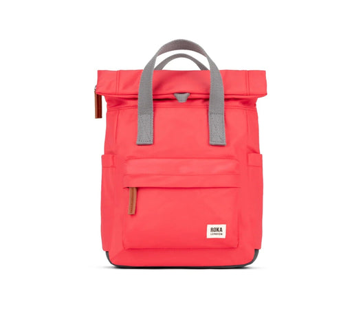 Red backpack with gray straps on a white background