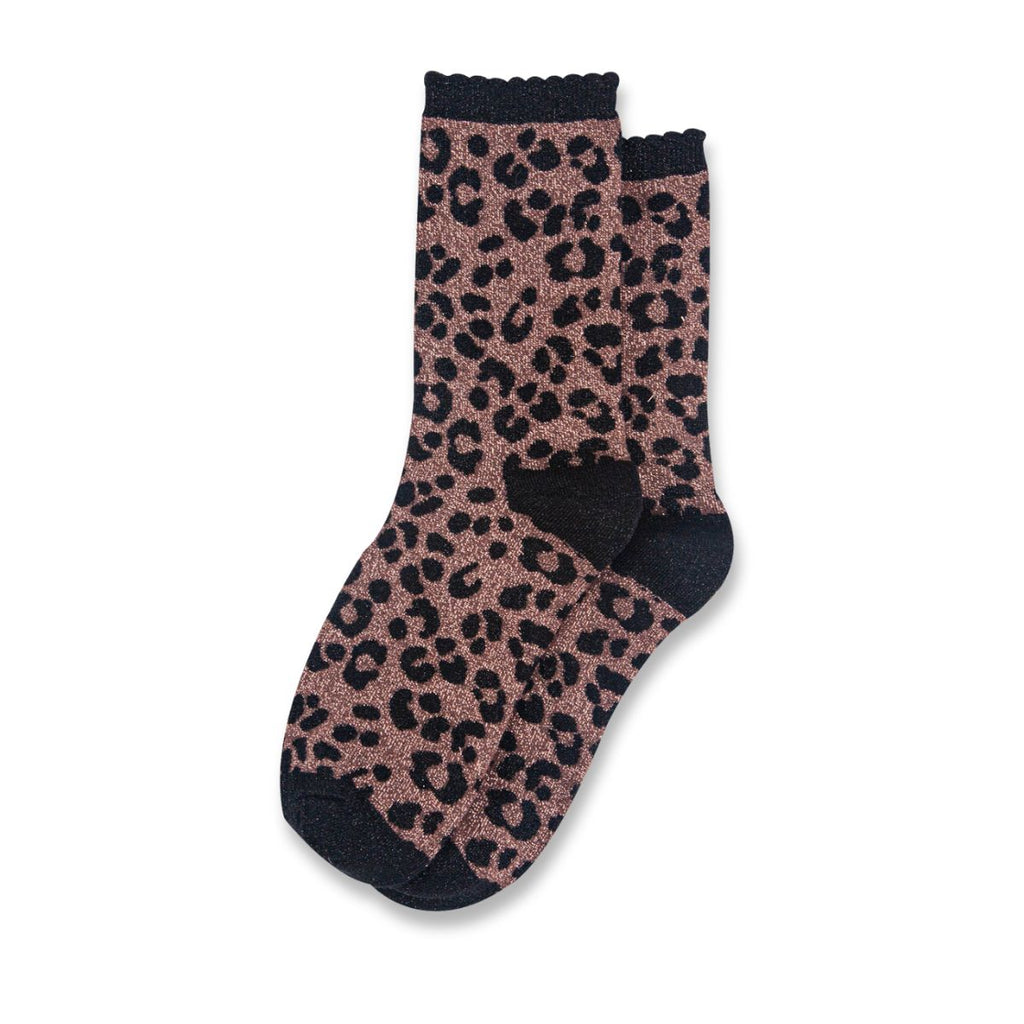 Glitter leopard print ankle socks chocolate gift - disko Kids