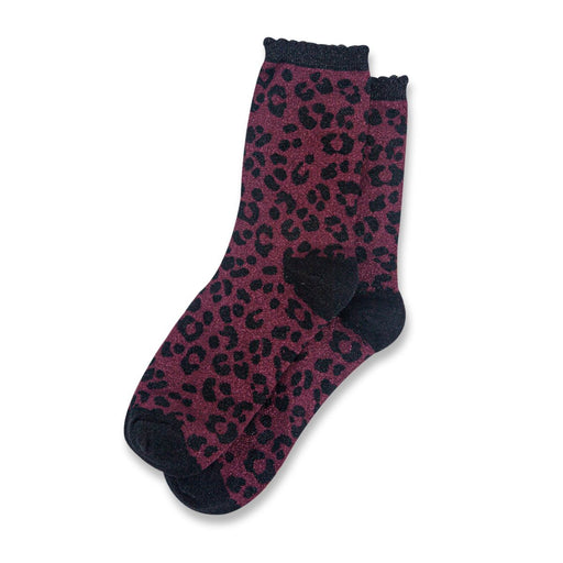 Glitter leopard print ankle socks berry gift - Disko Kids