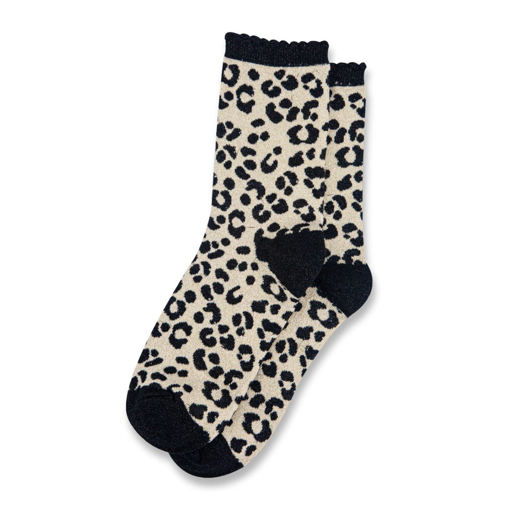 Glitter Leopard Print Ankle Socks Cream gift - Disko Kids