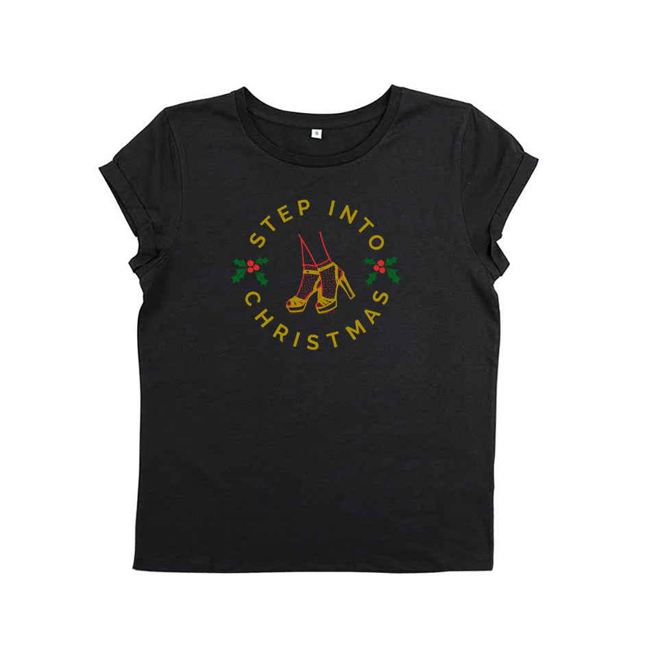 rolled sleeve black christmas tshirt