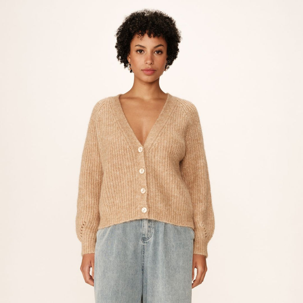 Taupe Knitted V Neck Cardigan