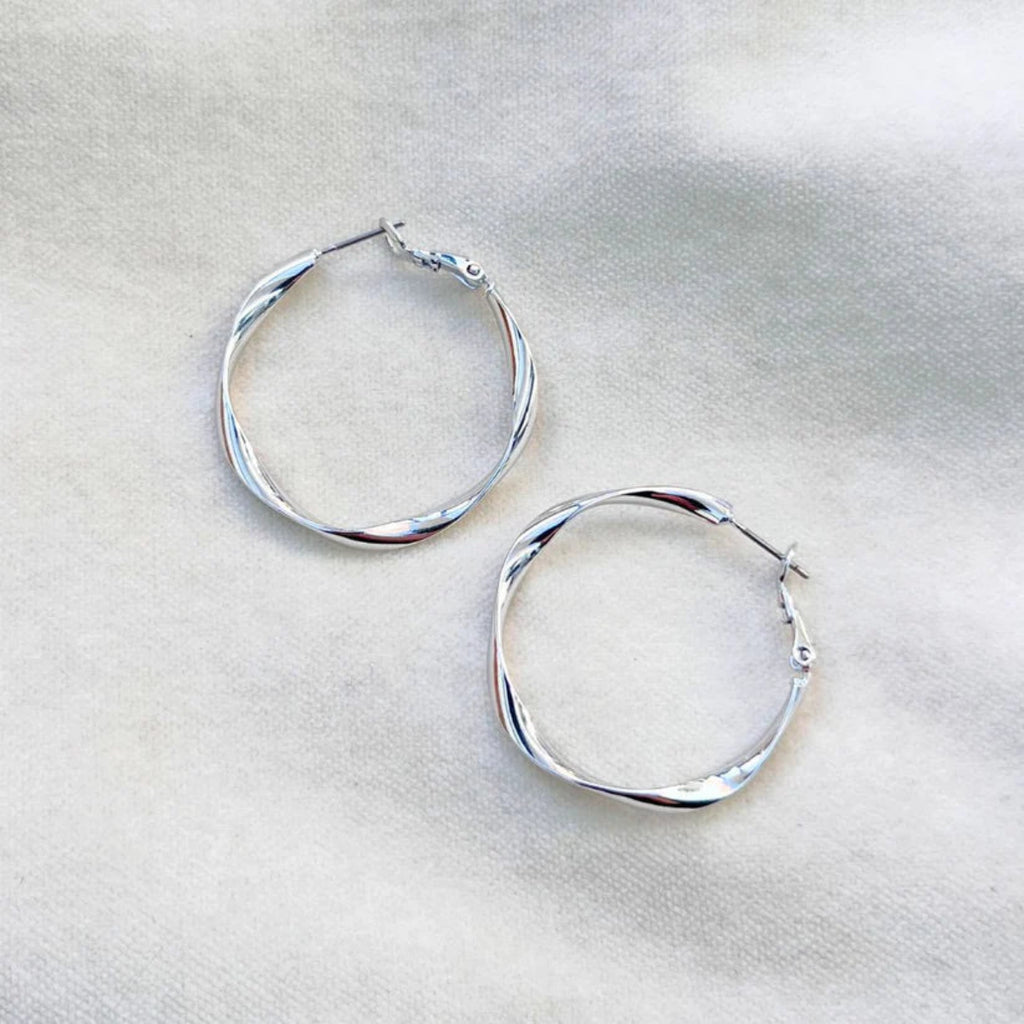 Silver Twisty Hoop Earrings - Disko Kids