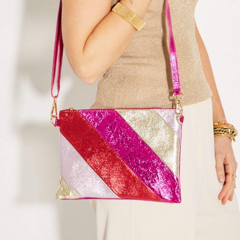 Pink Rainbow Leather Disco Clutch Bag Shoulder photo