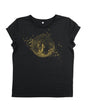 Womens black tshirt with gold discoball design - Disko Kids