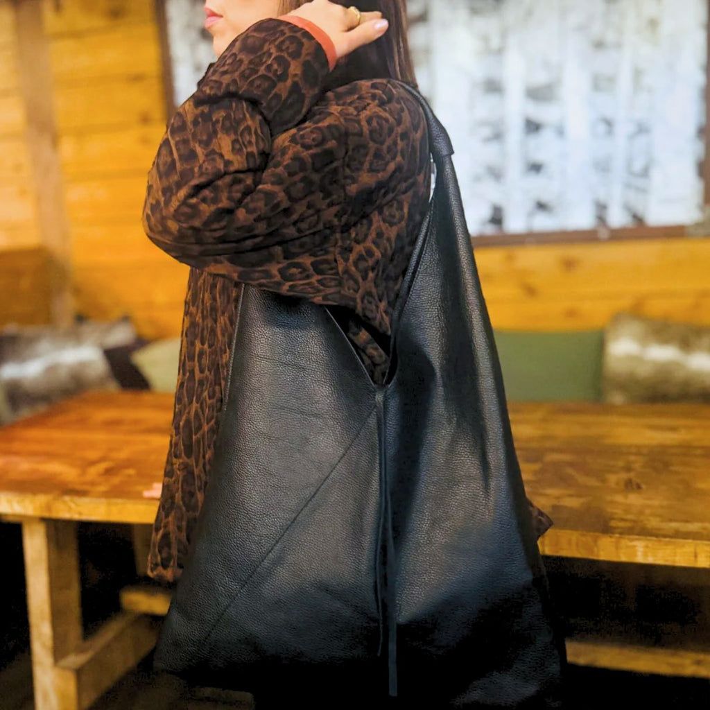 Black Leather Slouch Bag - Disko Kids