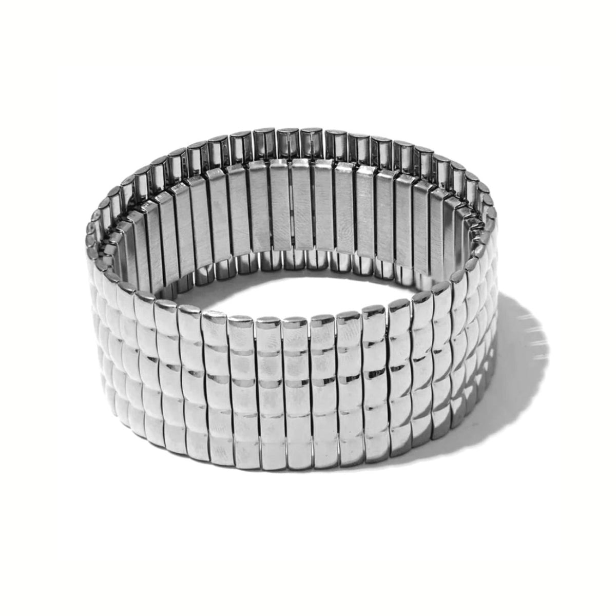 elasticated stretch silver cuff bracelet waterproof