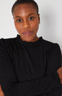 Bonnie Long Sleeve Ruffle Edge Top Black showing collar
