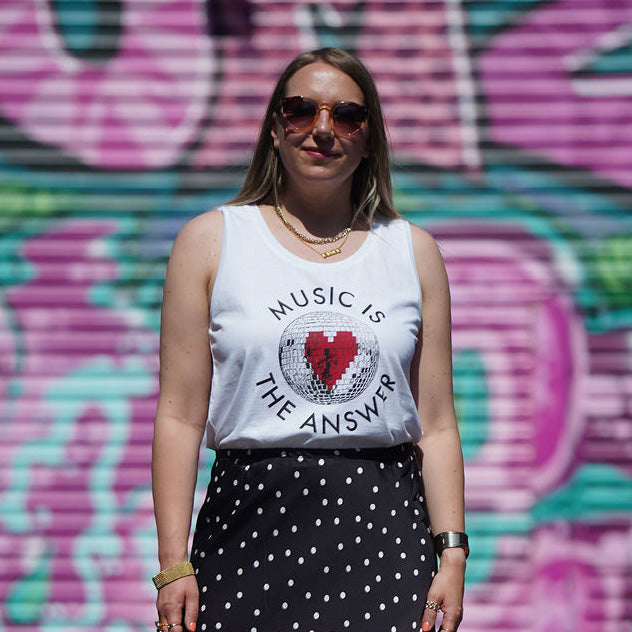 Music Is The Answer Disco Ball Patti Vest White
