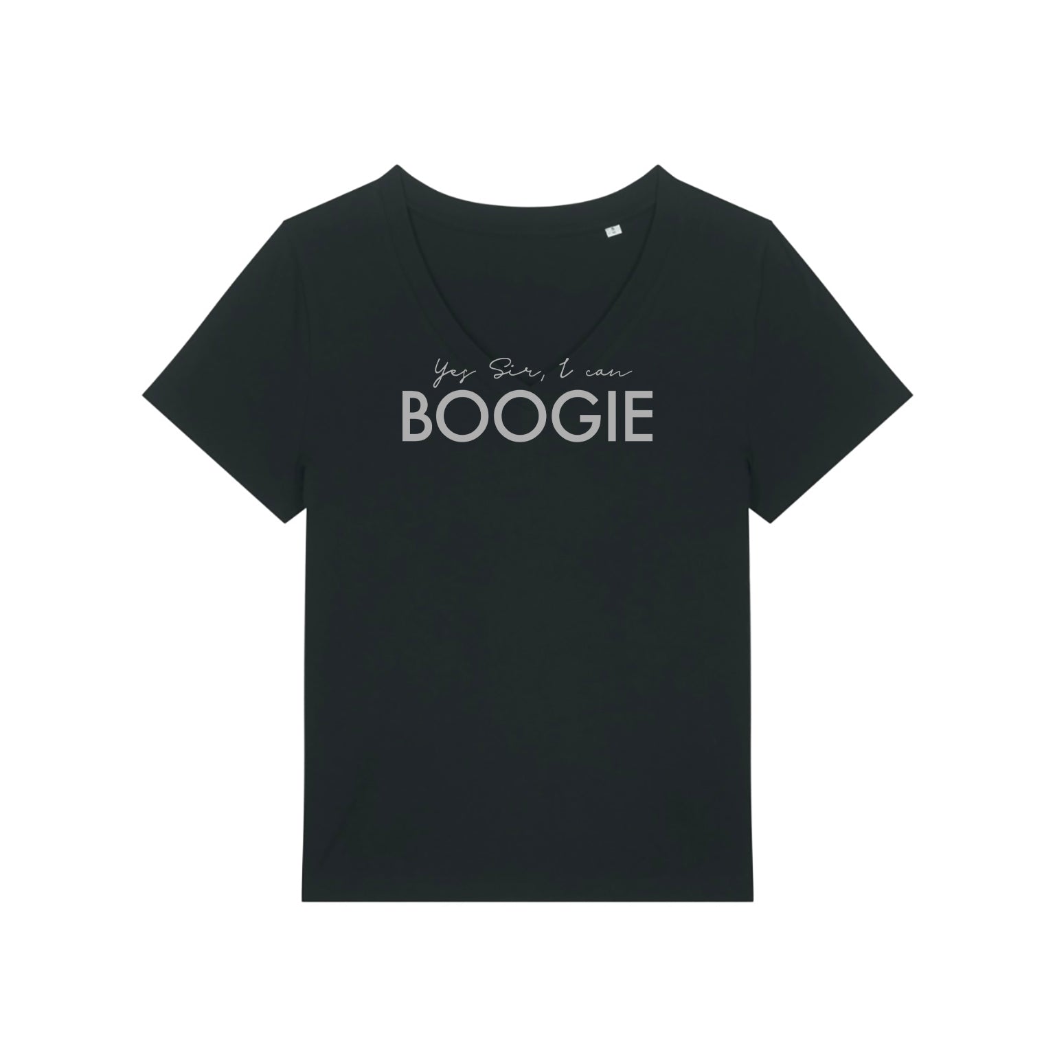 Yes Sir I Can Boogie V Neck Debbie Tshirt Black