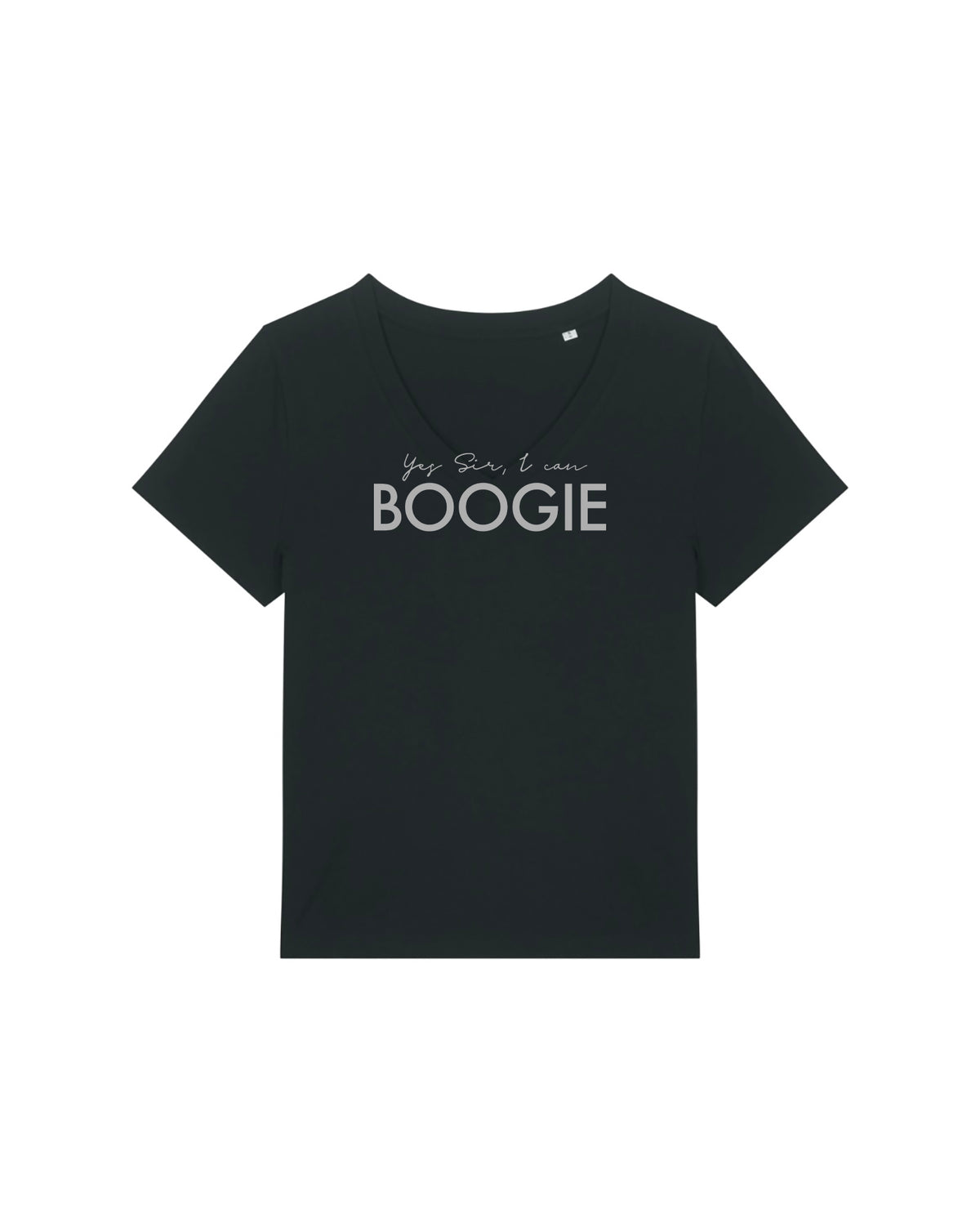 Yes Sir I Can Boogie V Neck Debbie Tshirt Black