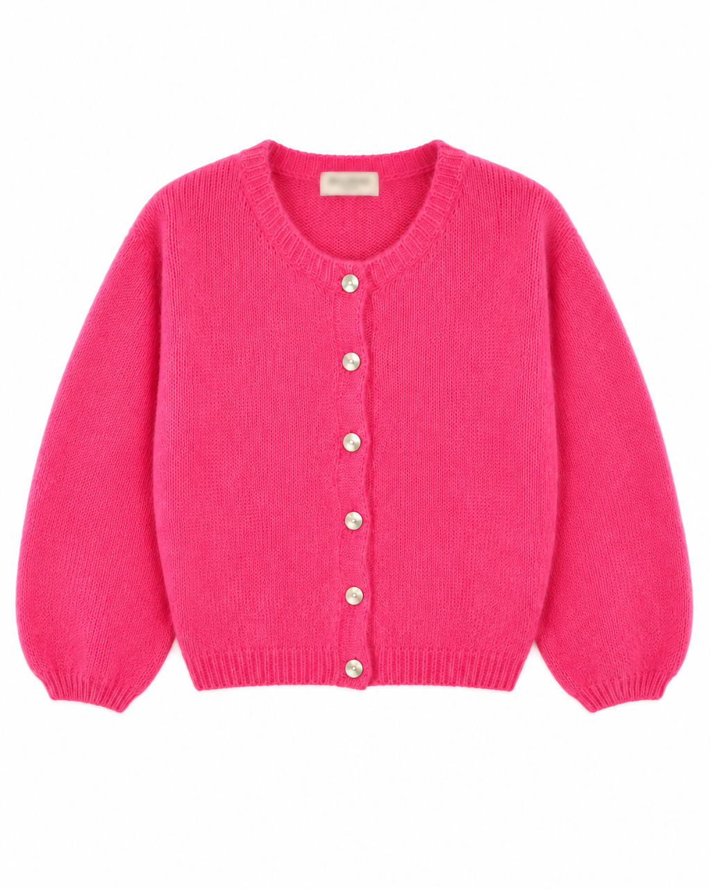 Pink cardigan with long balloon sleeve and button through Disko Kids 
