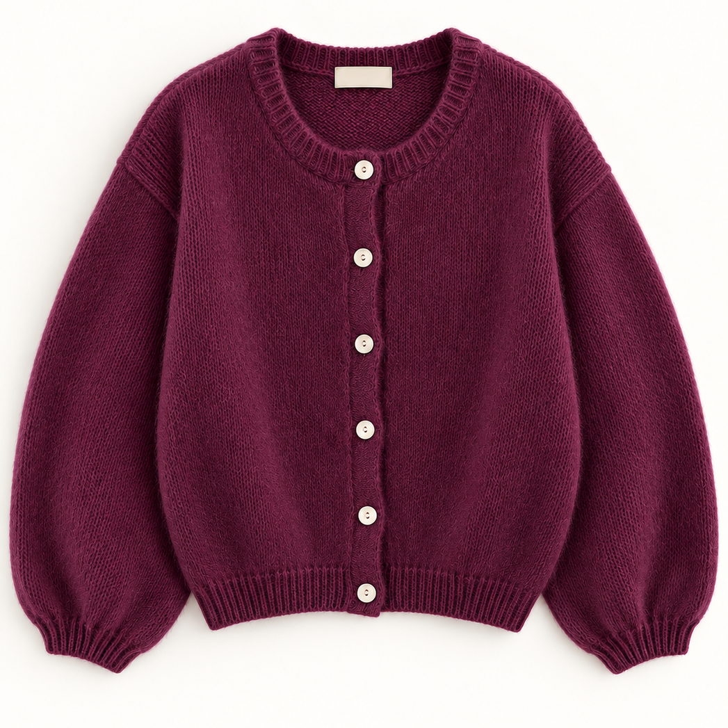 Burgundy Round Neck Cardigan