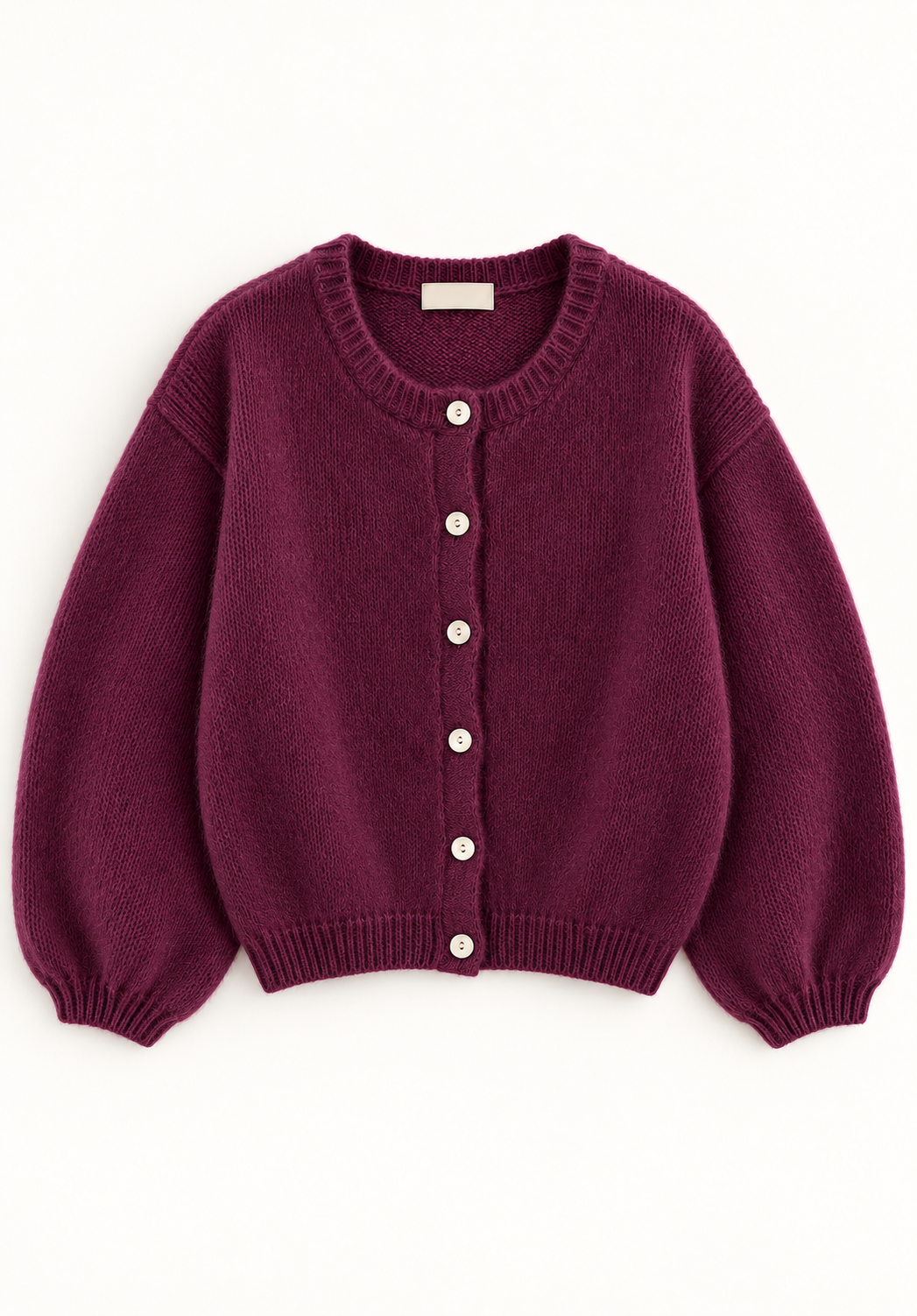Burgundy Round Neck Cardigan