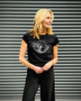 Womens black tshirt with silver discoball design - Disko Kids