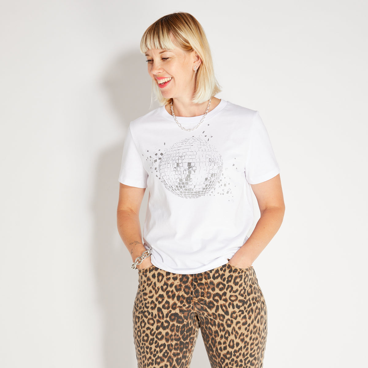 Disco Down White Tshirt Shattered Disco Ball Design - Disko Kids 