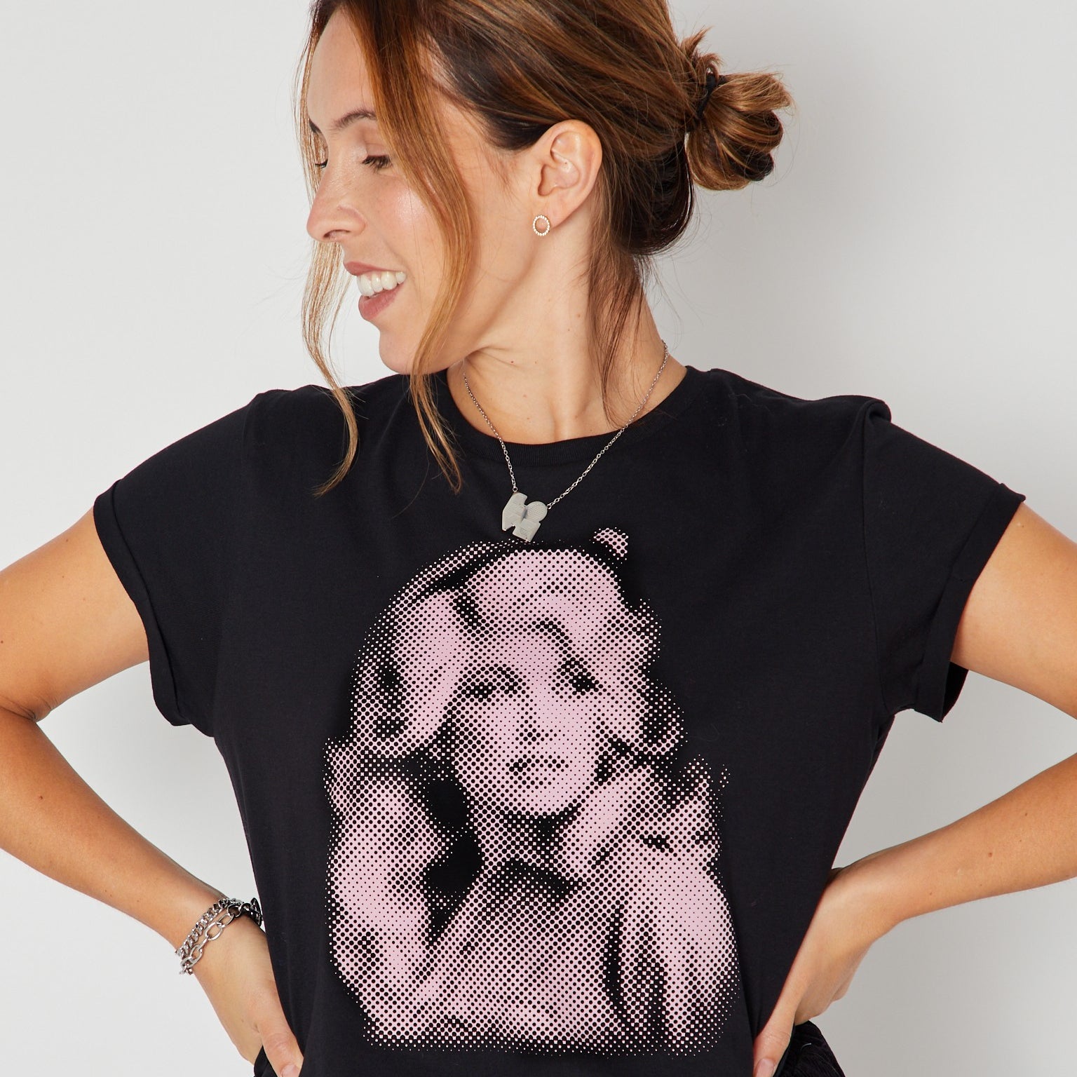 Dolly Dots Candi Tshirt Black with silver LOVE pendant, dolly parton inspired graphic tshirt 
