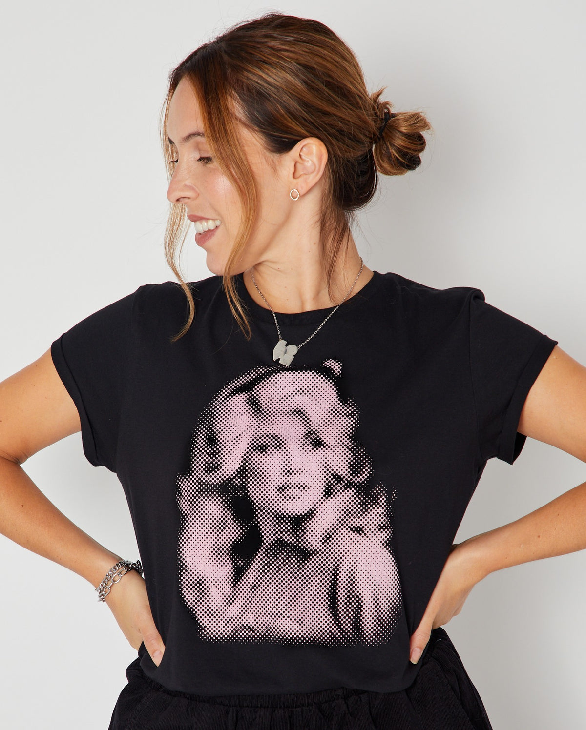 Dolly Dots Candi Tshirt Black with silver LOVE pendant, dolly parton inspired graphic tshirt 
