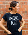 Womens black tshirt with white 'INDIE KID' print - Disko Kids
