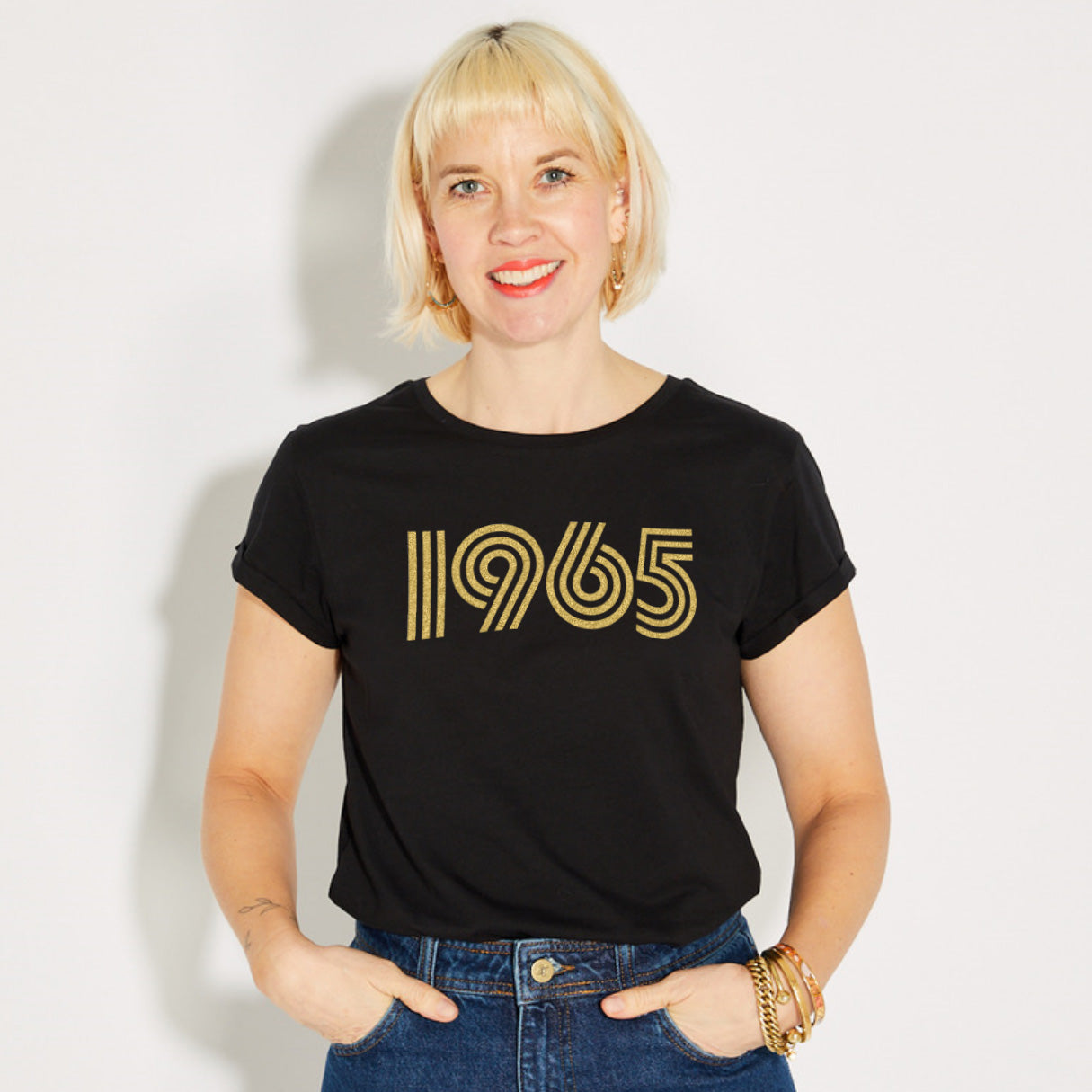 Womens 1965 black Tshirt with gold print - Disko Kids 