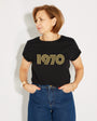 Womens 1970 black Tshirt with gold print - Disko Kids 
