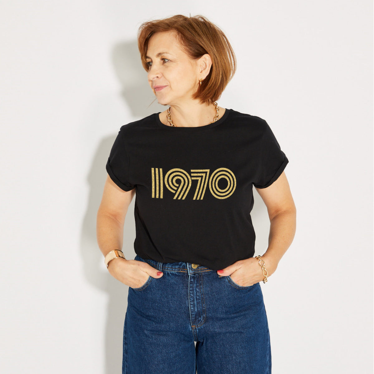 Womens 1970 black Tshirt with gold print - Disko Kids 
