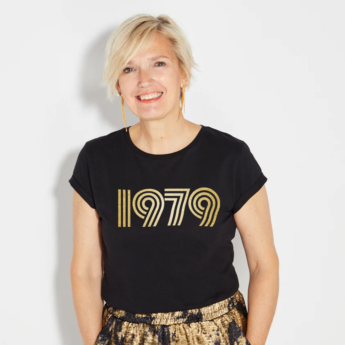 Womens 1979 black tshirt with gold print - Disko Kids