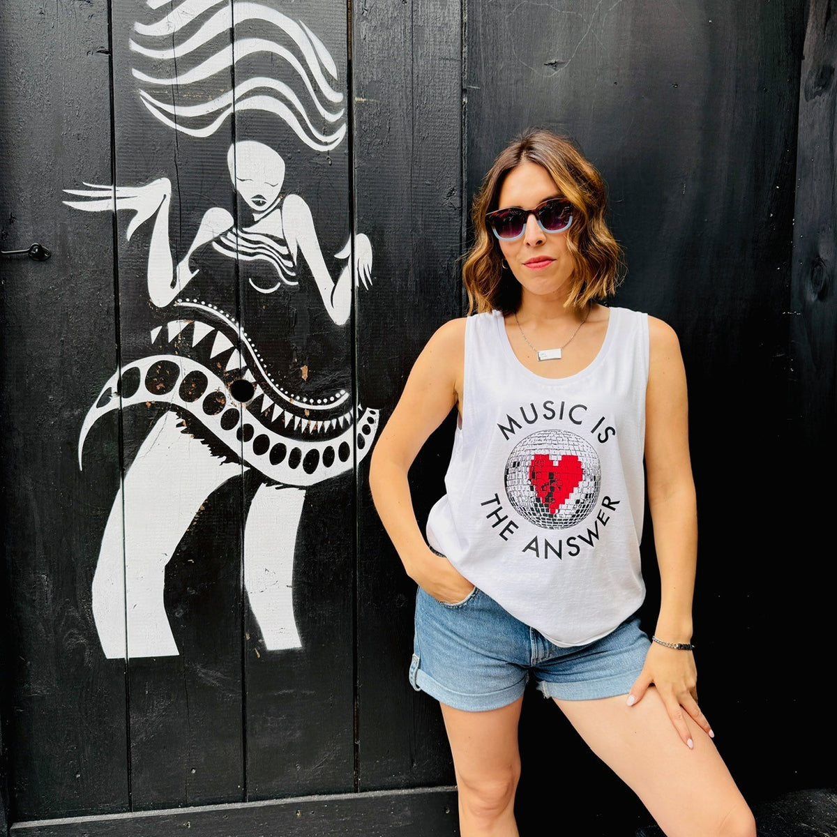 music is the answer white vest festival outfit discoball