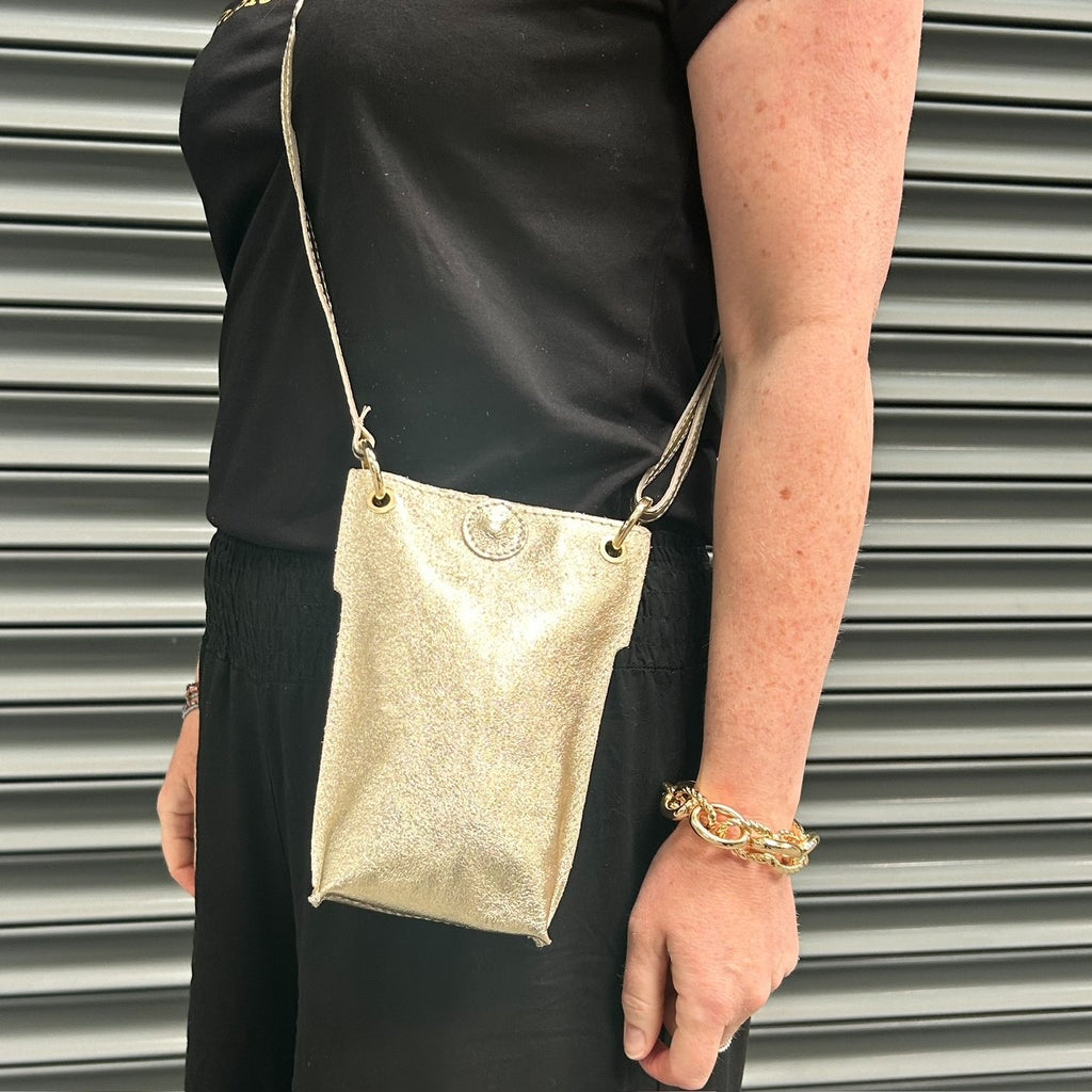 Gold Leather Pouch Disco Bag Crossbody