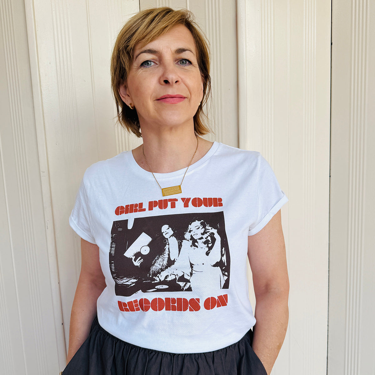 Records On White Tshirt – Disko Kids