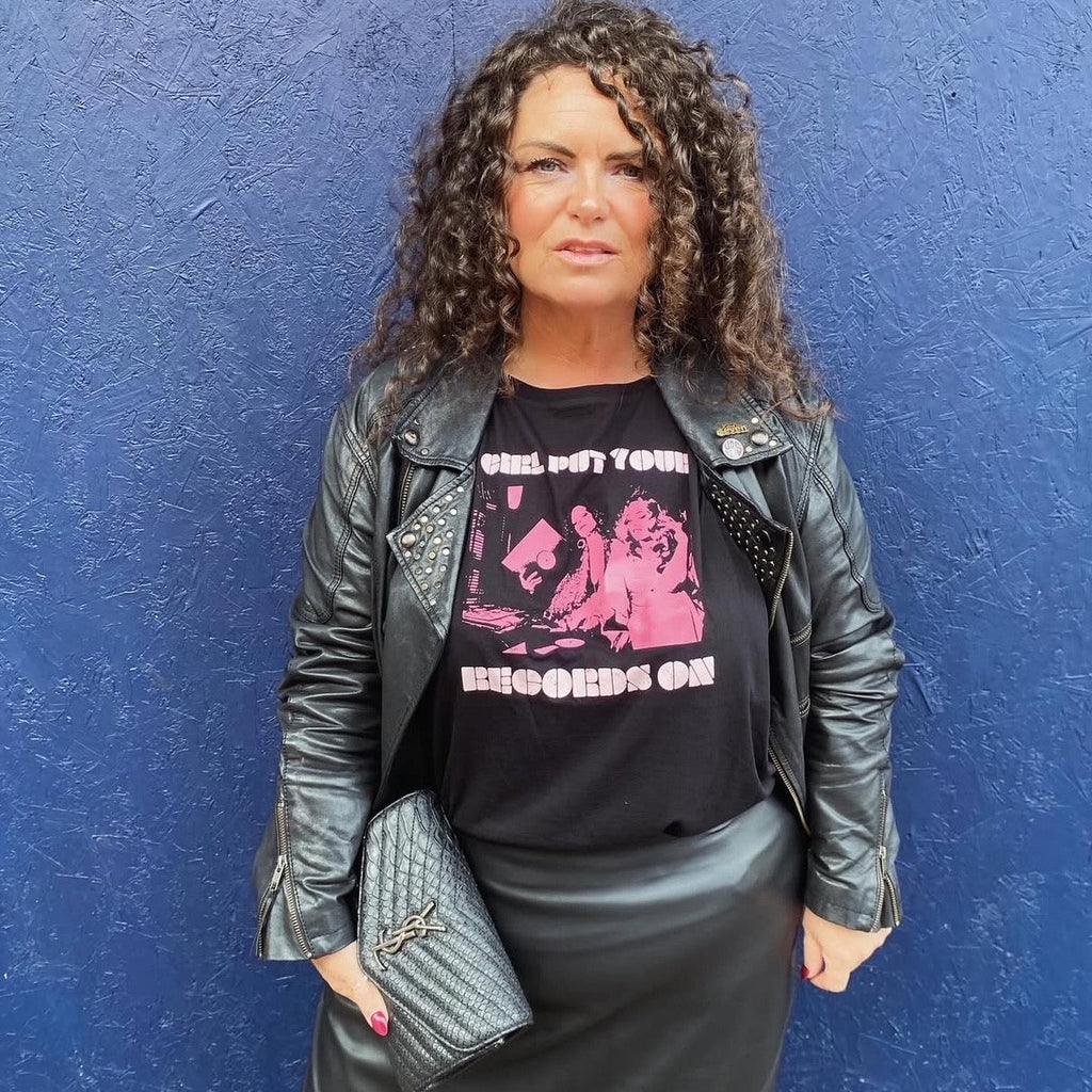 Disko Kids Girl Put Your Records On Graphic Tshirt in Black and Pink - Music inspired 