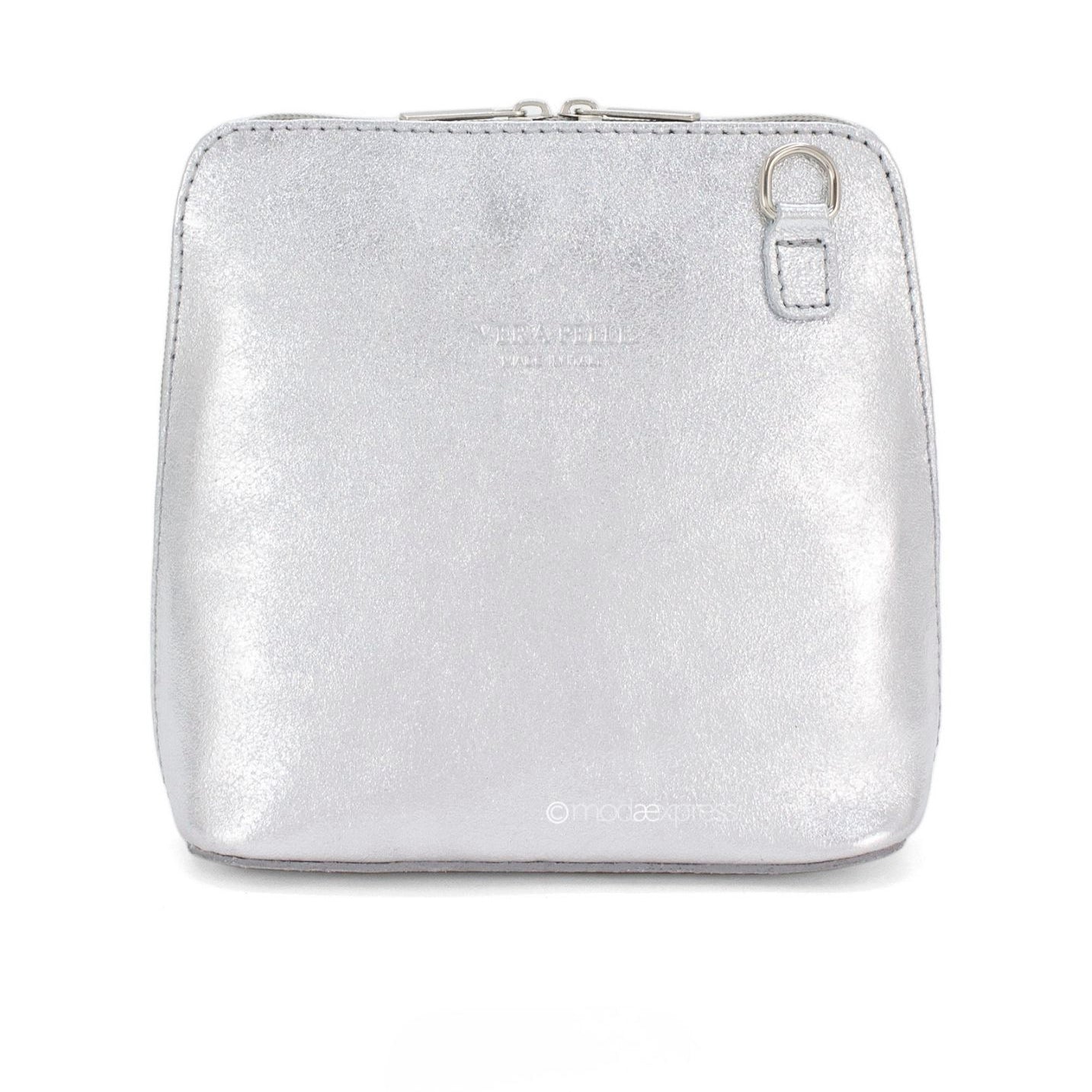 silver metallic crossbody bag - evening bag