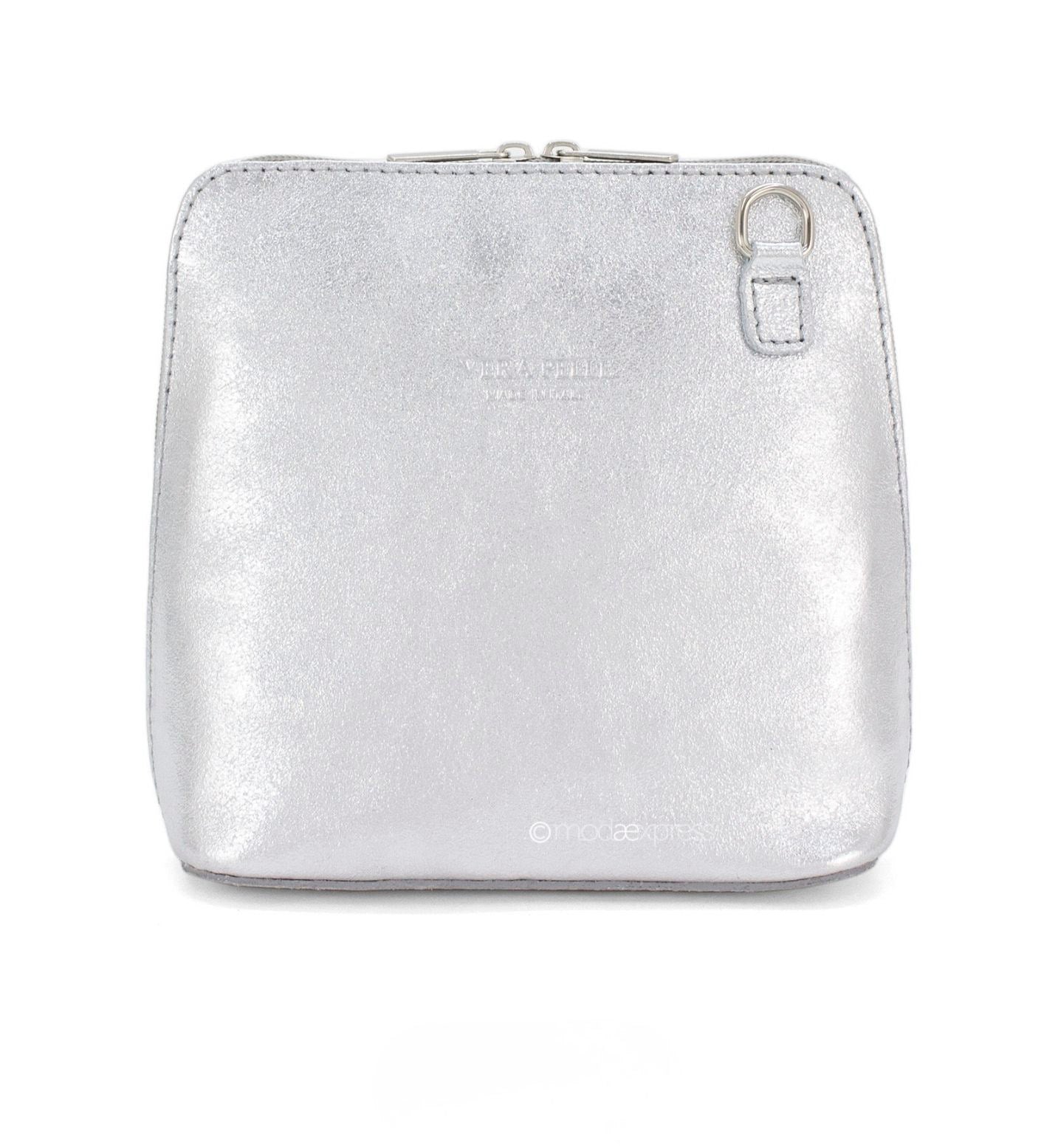 silver metallic crossbody bag - evening bag