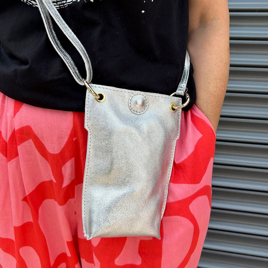 Silver Leather Pouch Disco Bag Crossbody