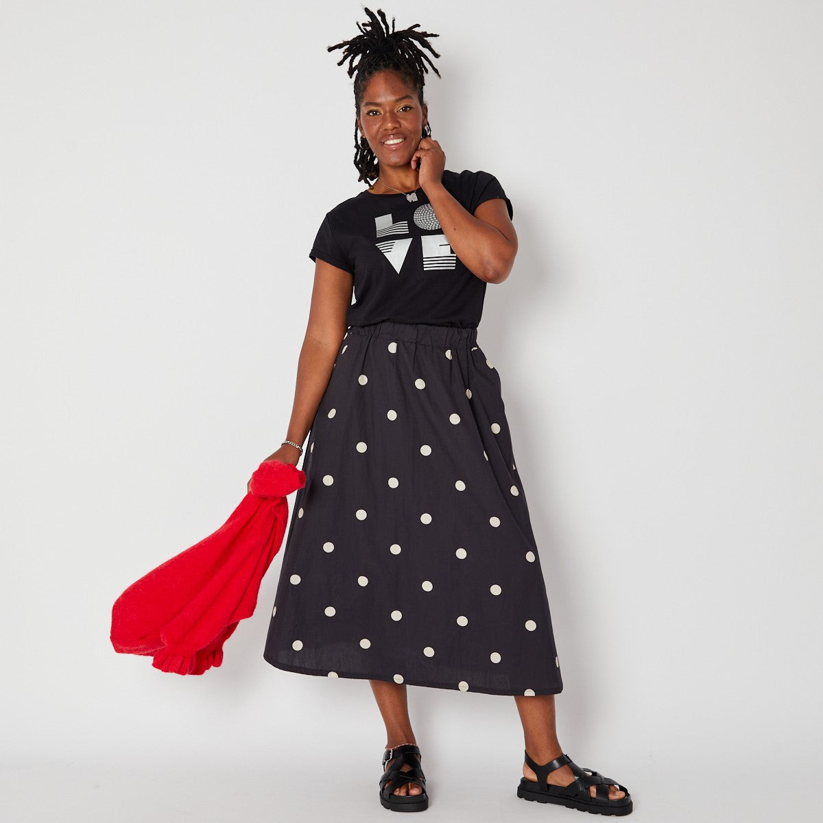 Black & Ivory A Line Spot Skirt