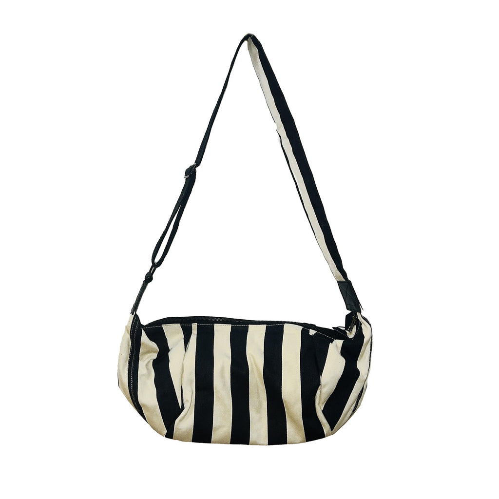 Large Stripe Ivory Black Crossbody Bag