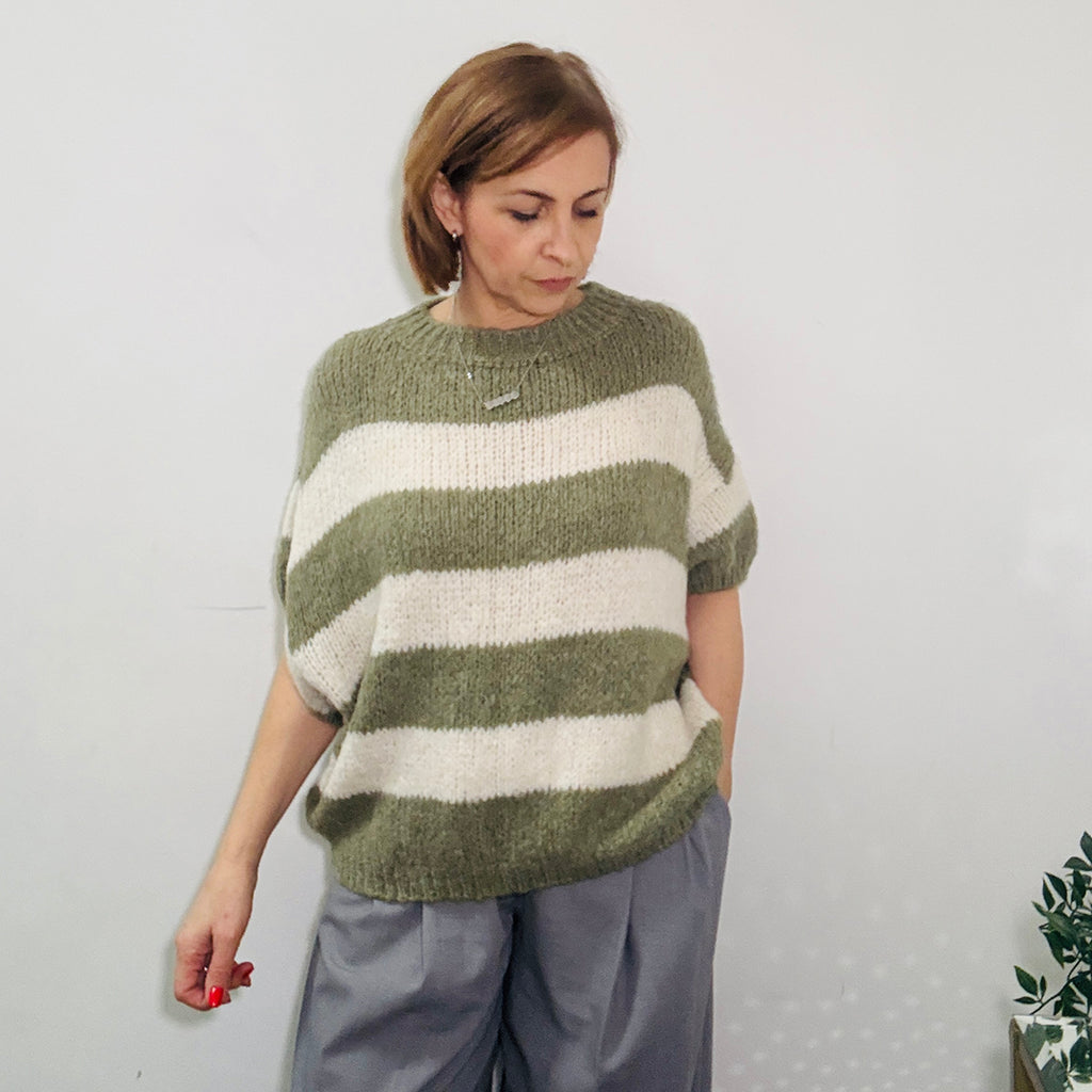 Khaki & Cream Wool Mix Jumper