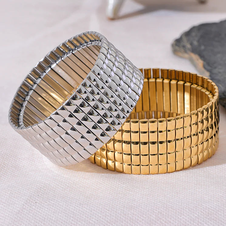 elasticated stretch silver cuff bracelet waterproof