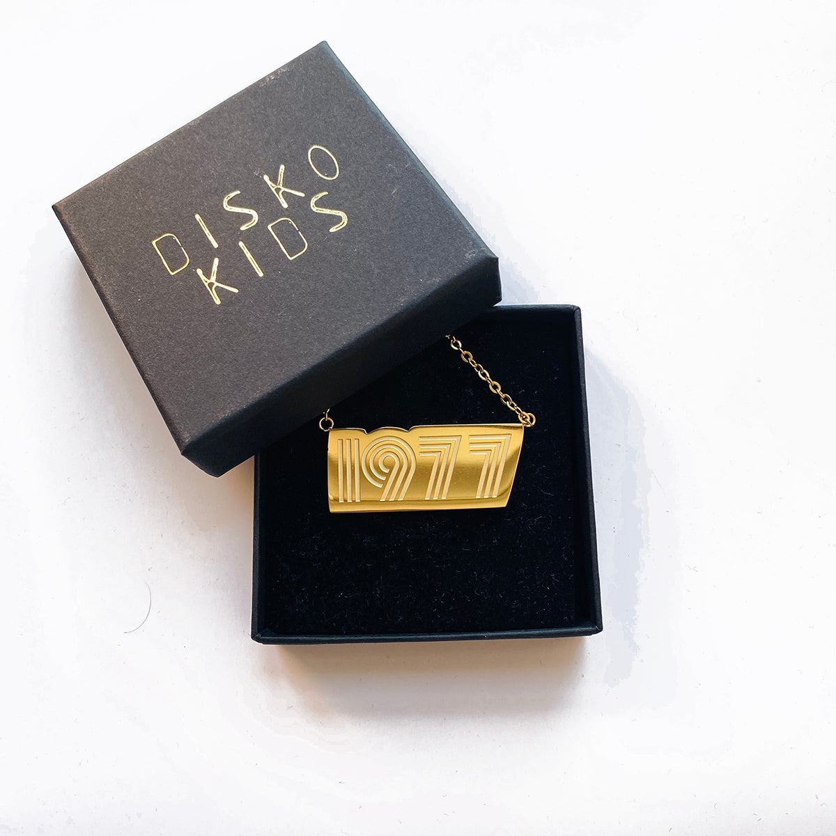 Gold 1977 Birthday Present Pendant Necklace - Disko Kids