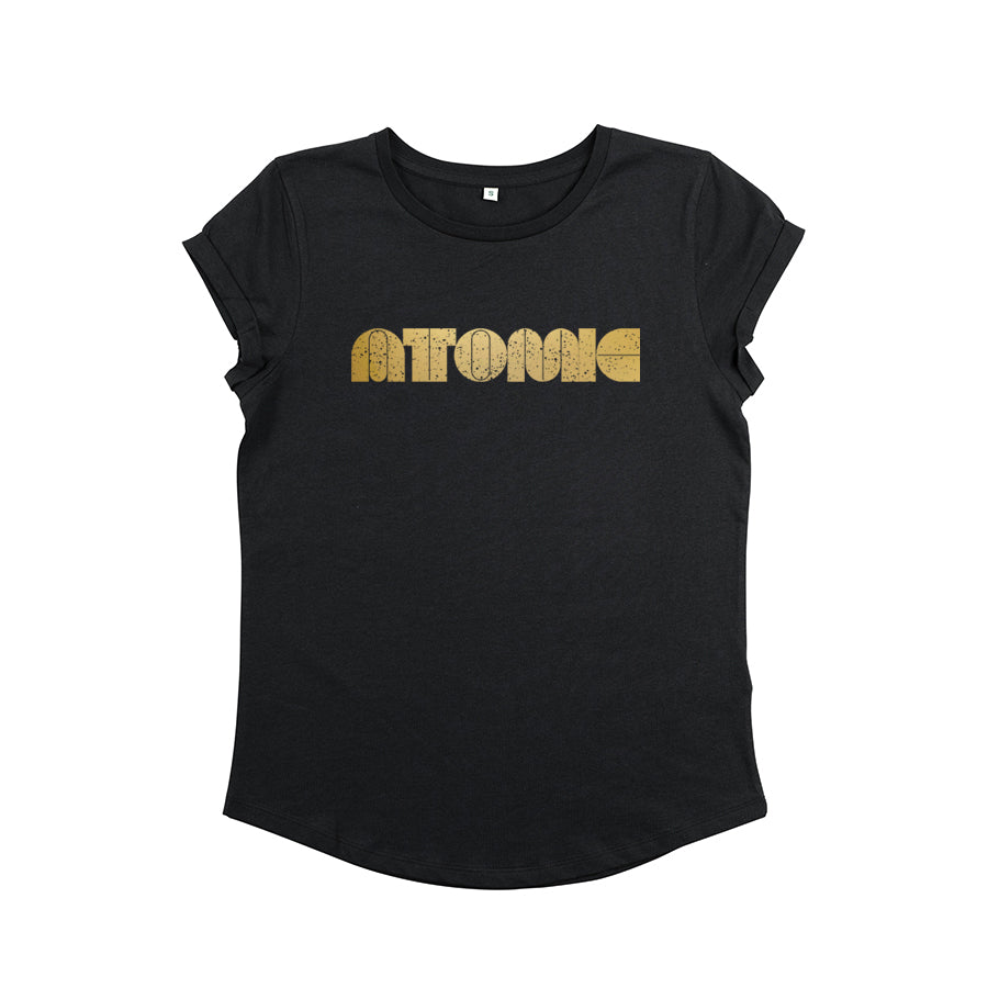 Atomic Disko Kids Womens Tshirt Black and Gold Blondie