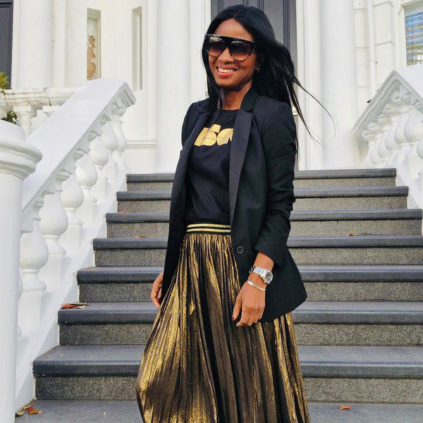 Multi coloured sales metallic pleated skirt