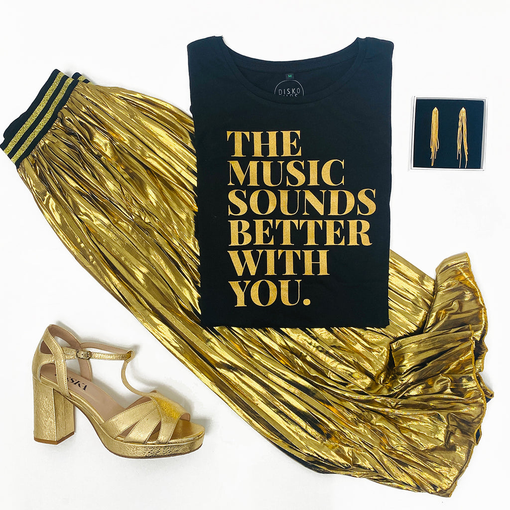 Gold pleated skirt 48 hot sale