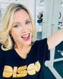 Womens black t-shirt with gold 'DISCO' print - Disko Kids