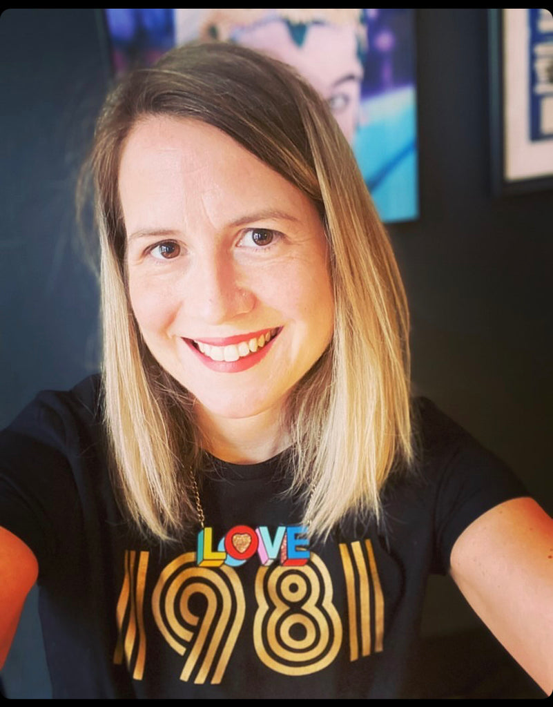 Black t-shirt with 1981 screen printed in gold ink. Birthday present and gifts