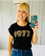 Womens 1977 black tshirt with gold print - Disko Kids
